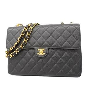 Chanel Big Matelasse W Chain Caviar Skin Shoulder Bag Black